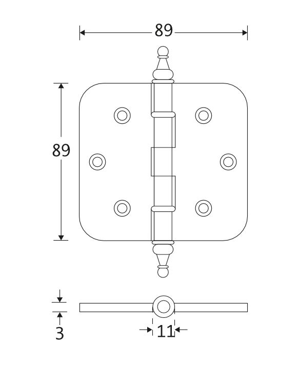 Kogellagerscharnier 89x89 ronde hoek vaas mat nikkel ongelakt