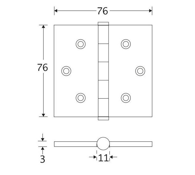 Kogellagerscharnier 76x76 rechte hoek vlak glans chroom