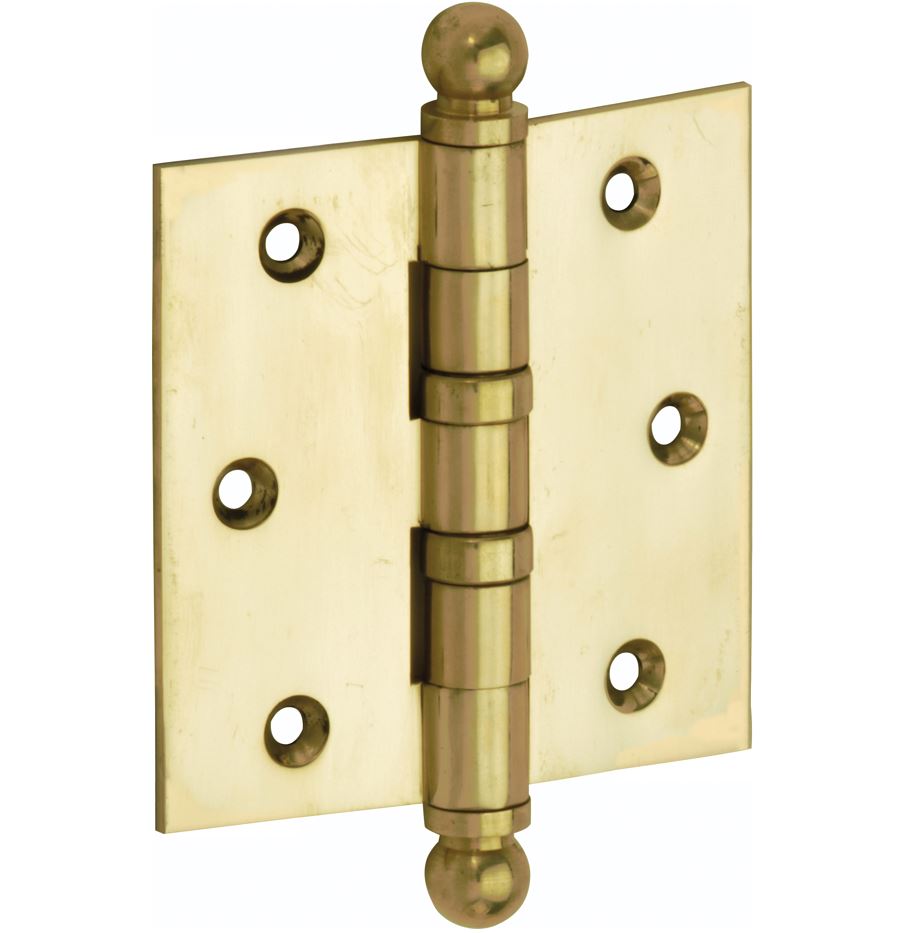 Kogellagerscharnier 89x89 rechte hoek bol messing gelakt