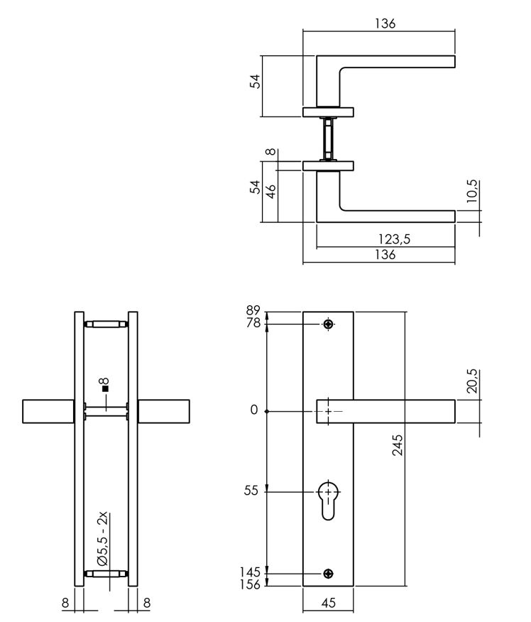 Intersteel deurkruk Hera op langschild PC55 mat zwart