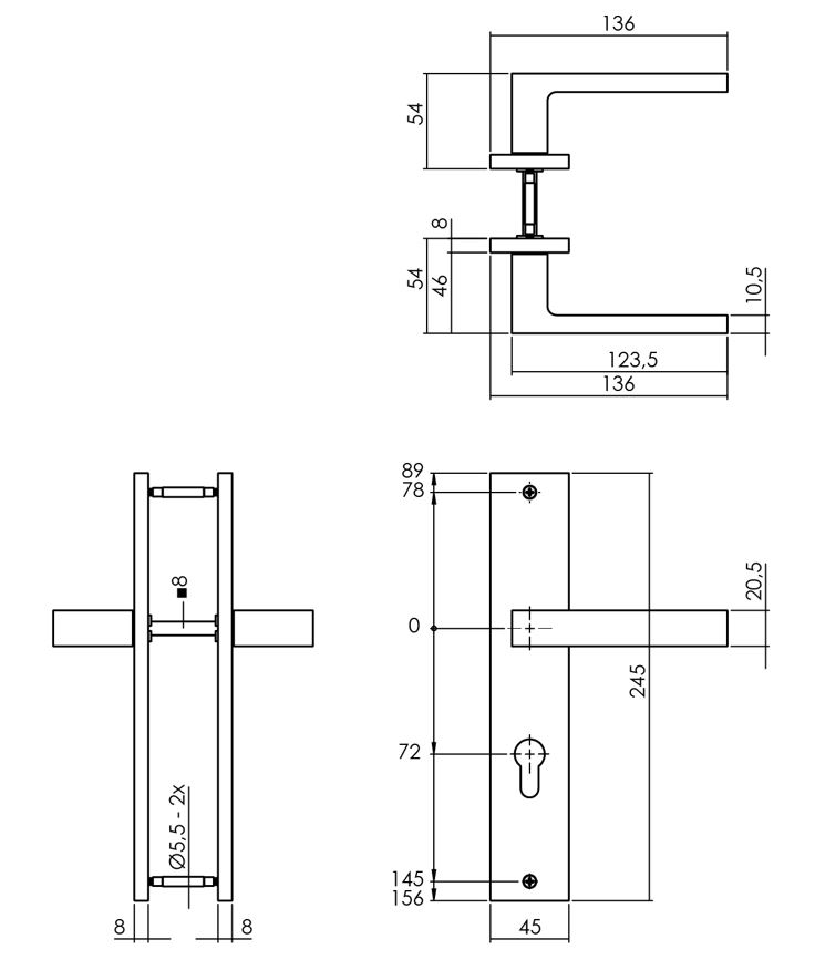 Intersteel deurkruk Hera op langschild PC72 mat zwart