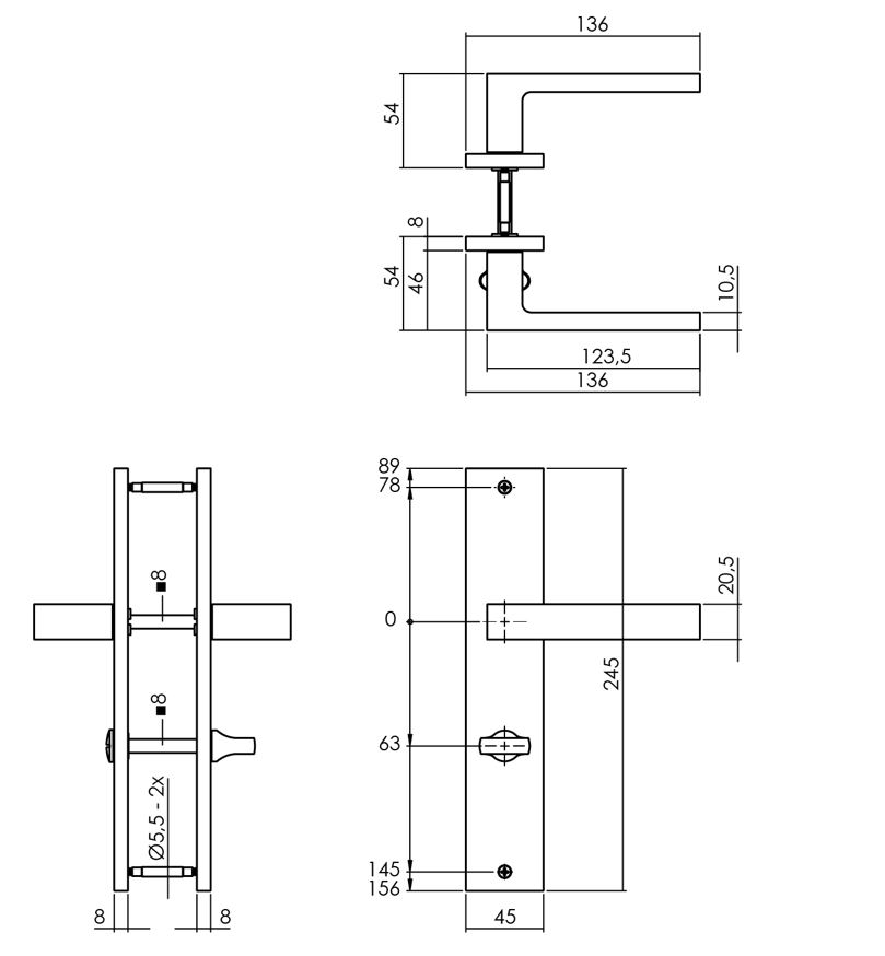 Intersteel deurkruk Hera op langschild WC63/8 mat zwart