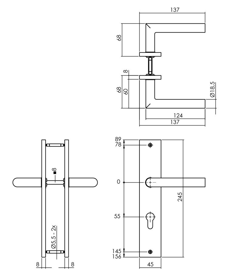 Intersteel deurkruk Bastian op langschild PC55 mat zwart