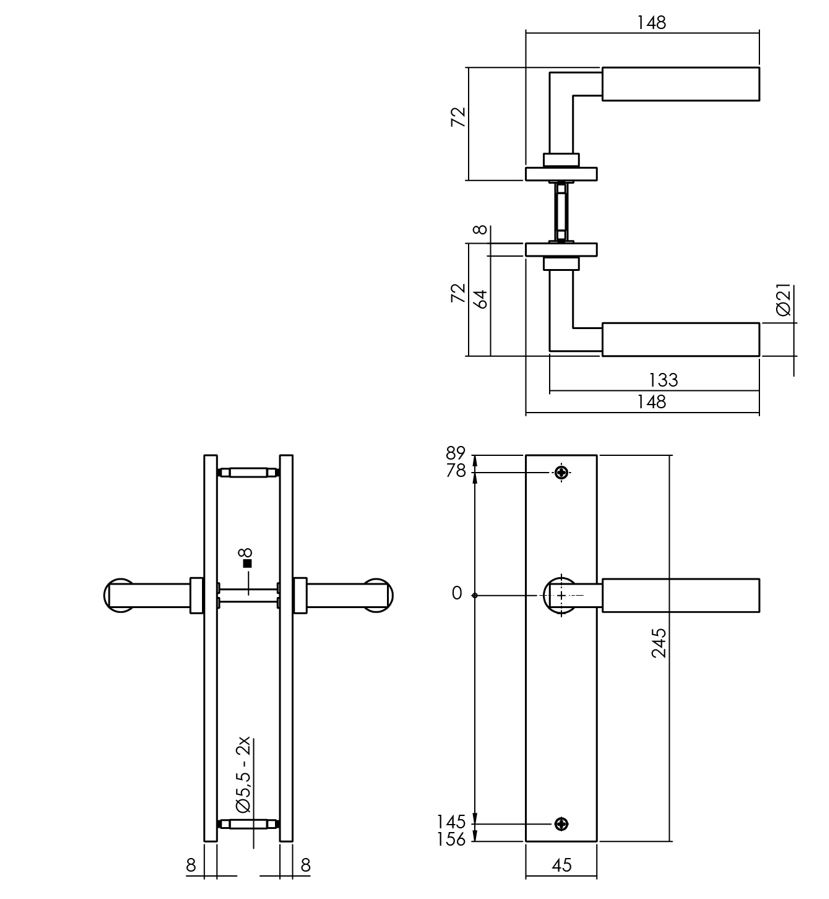 Intersteel deurkruk Bau-Stil op langschild blind mat zwart