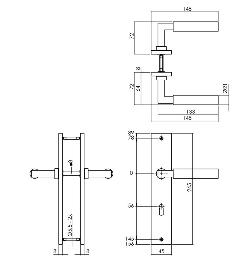 Intersteel deurkruk Bau-Stil op langschild SL56 mat zwart