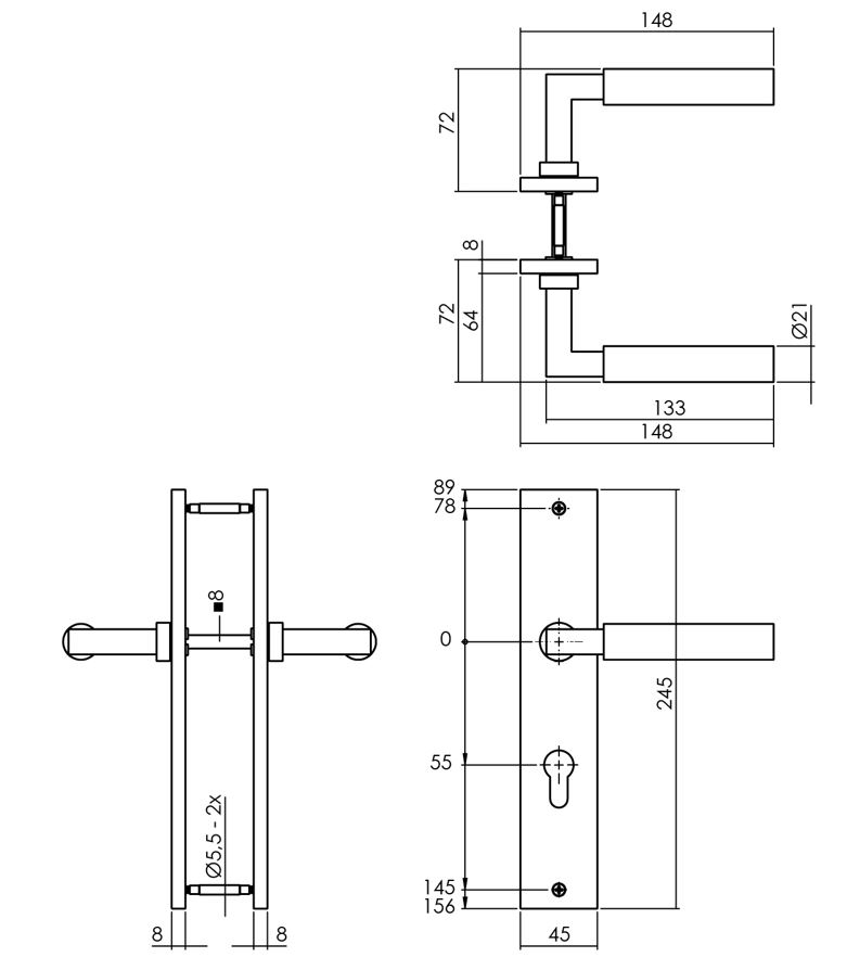 Intersteel deurkruk Bau-Stil op langschild PC55 mat zwart
