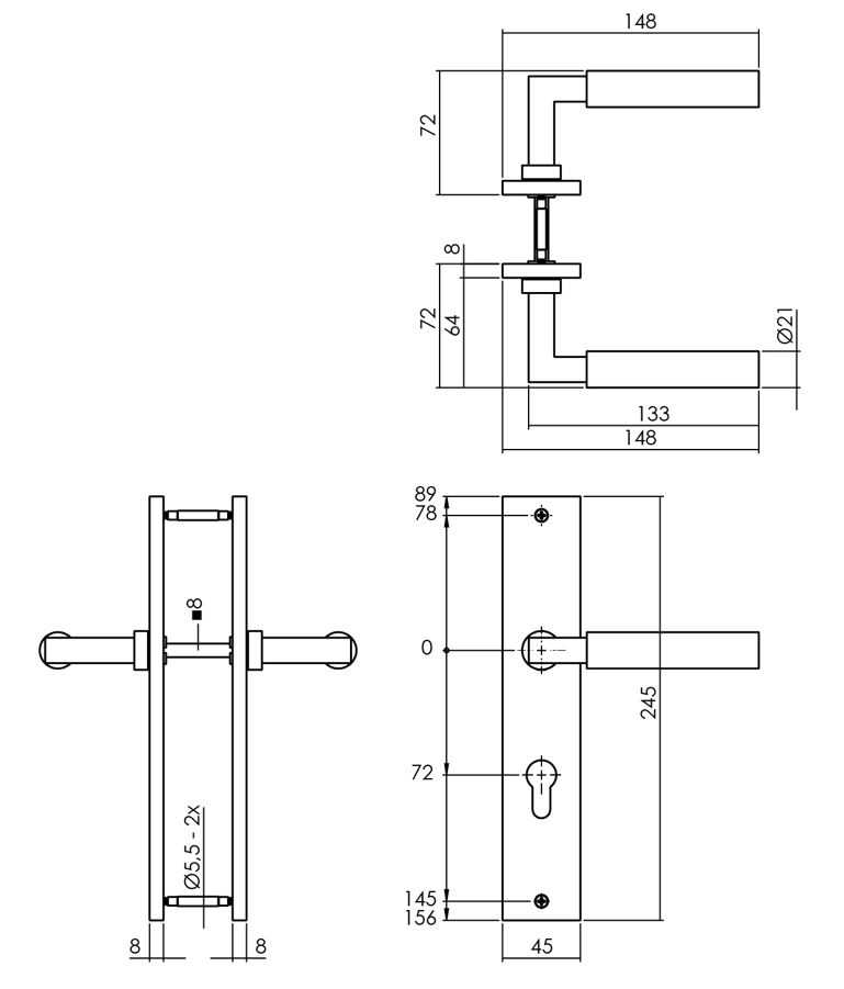 Intersteel deurkruk Bau-Stil op langschild PC72 mat zwart