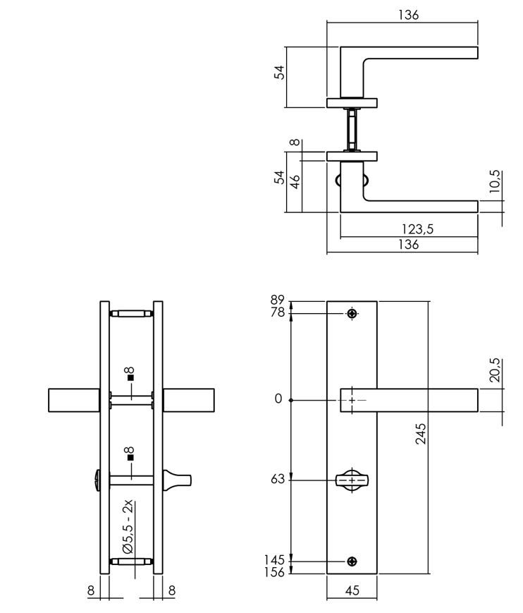 Intersteel deurkruk Hera op langschild WC63/8 PVD messingkleur