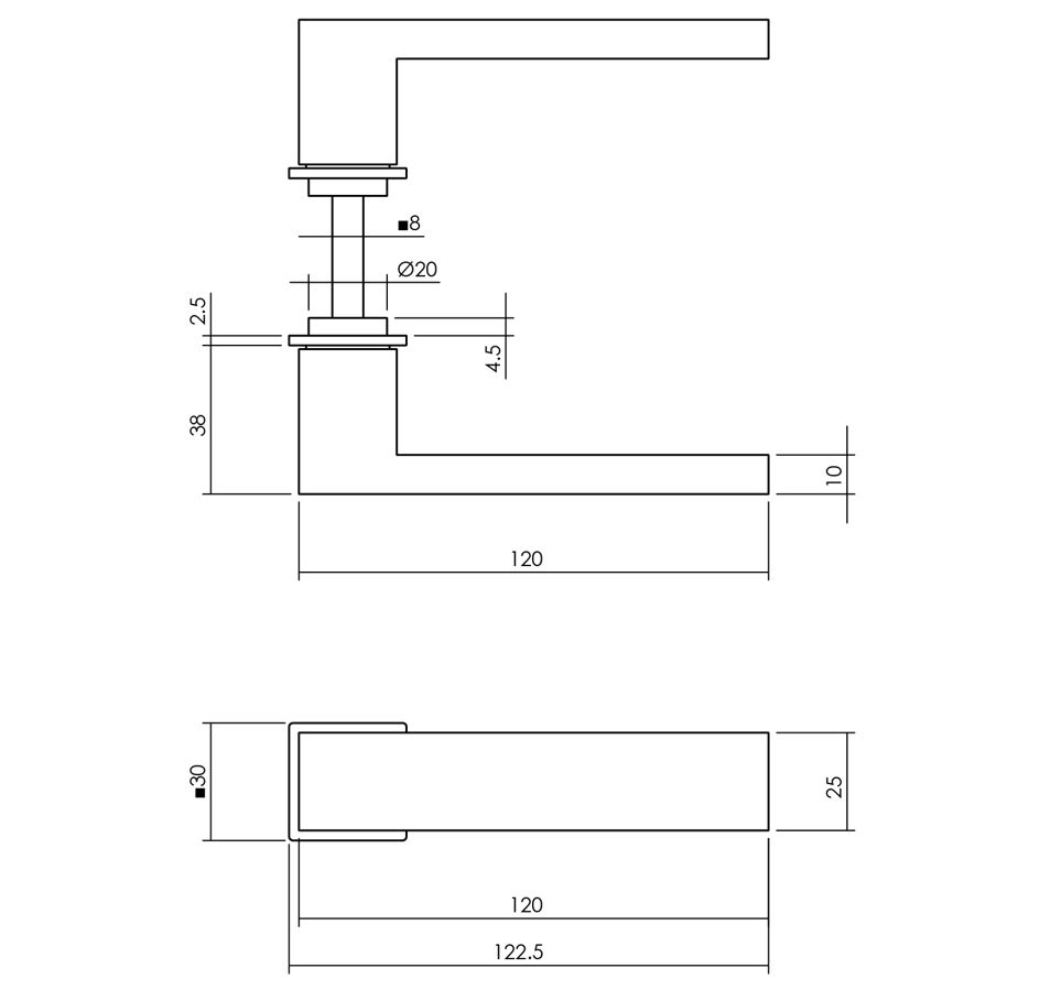Intersteel Deurkruk Amsterdam met platte vierkante rozetten zelfklevend 30x30mm antraciet grijs