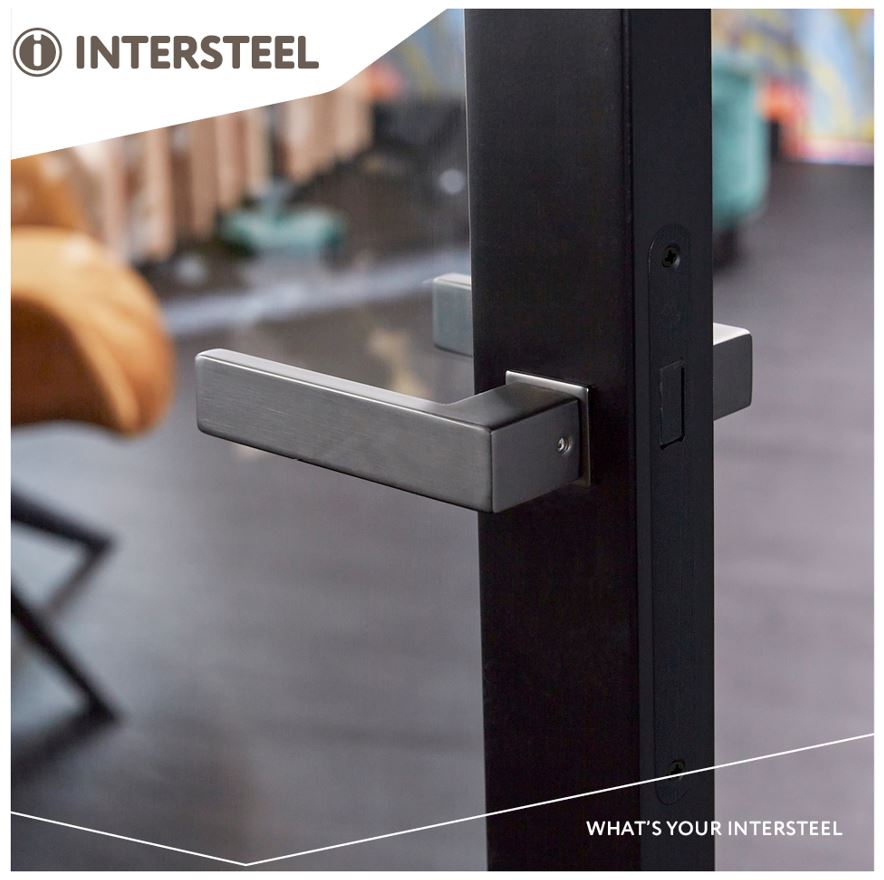 Intersteel Deurkruk Amsterdam met platte vierkante rozetten zelfklevend 30x30mm antraciet grijs