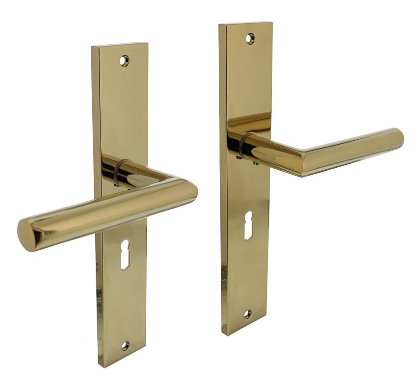 Intersteel deurkruk Bastian op langschild SL56 PVD messingkleur