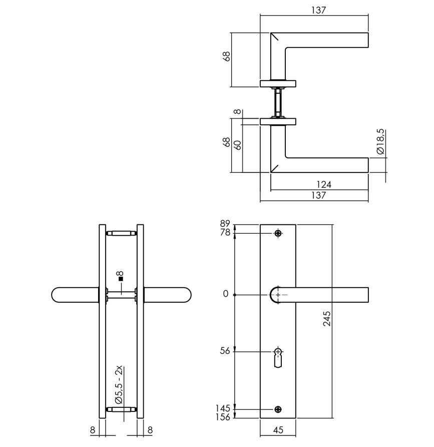 Intersteel deurkruk Bastian op langschild SL56 PVD messingkleur