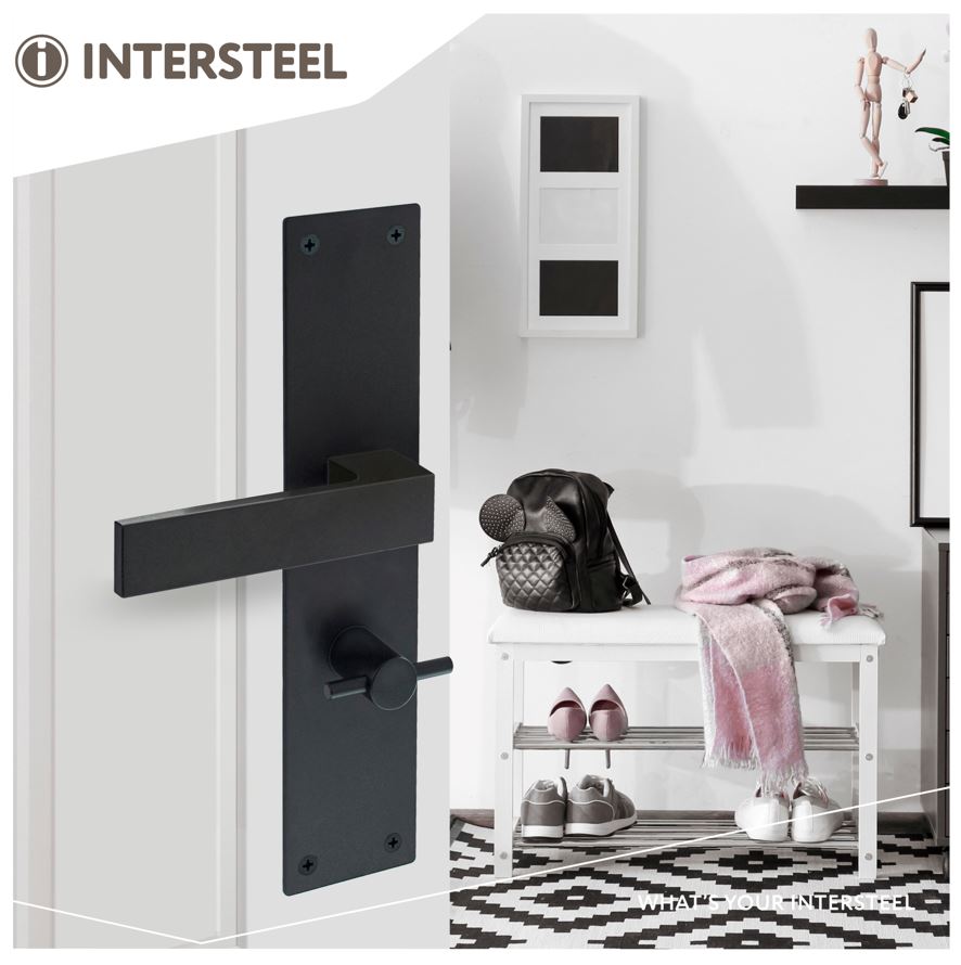 Intersteel deurklink Amsterdam op renovatie schild rechthoekig WC63/8 rvs/mat zwart - Afbeelding 3