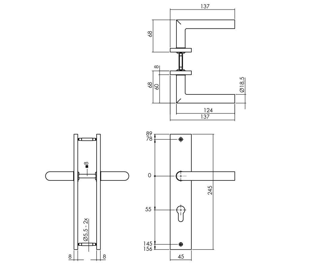 Intersteel deurkruk Bastian op langschild PC55 PVD messingkleur