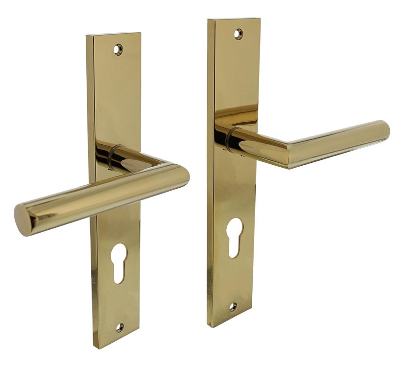 Intersteel deurkruk Bastian op langschild PC72 PVD messingkleur