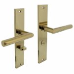 Intersteel deurkruk Bastian op langschild WC63/8 PVD messingkleur