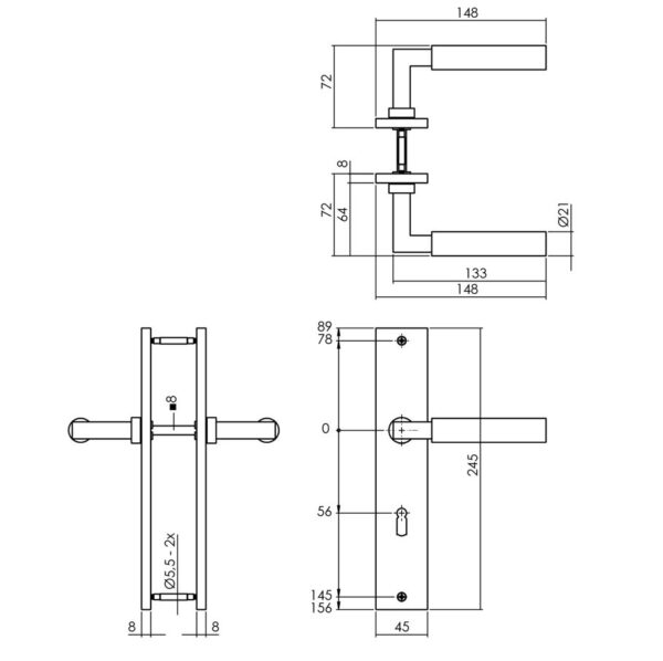Intersteel deurkruk Bau-Stil op langschild SL56 PVD messingkleur