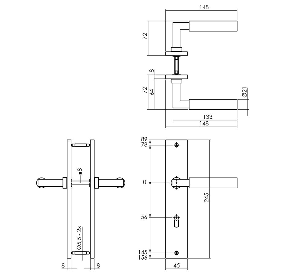 Intersteel deurkruk Bau-Stil op langschild SL56 antraciet grijs