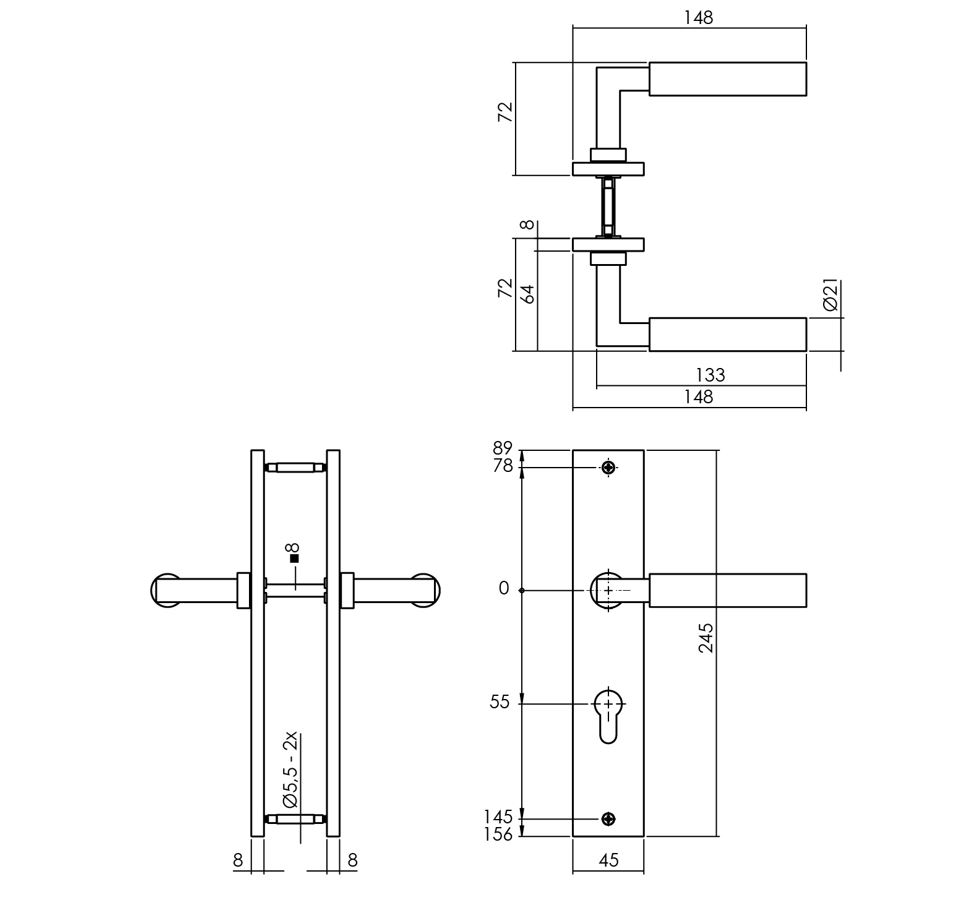 Intersteel deurkruk Bau-Stil op langschild PC55 antraciet grijs