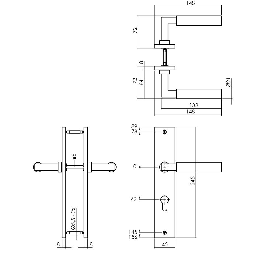 Intersteel deurkruk Bau-Stil op langschild PC72 antraciet grijs
