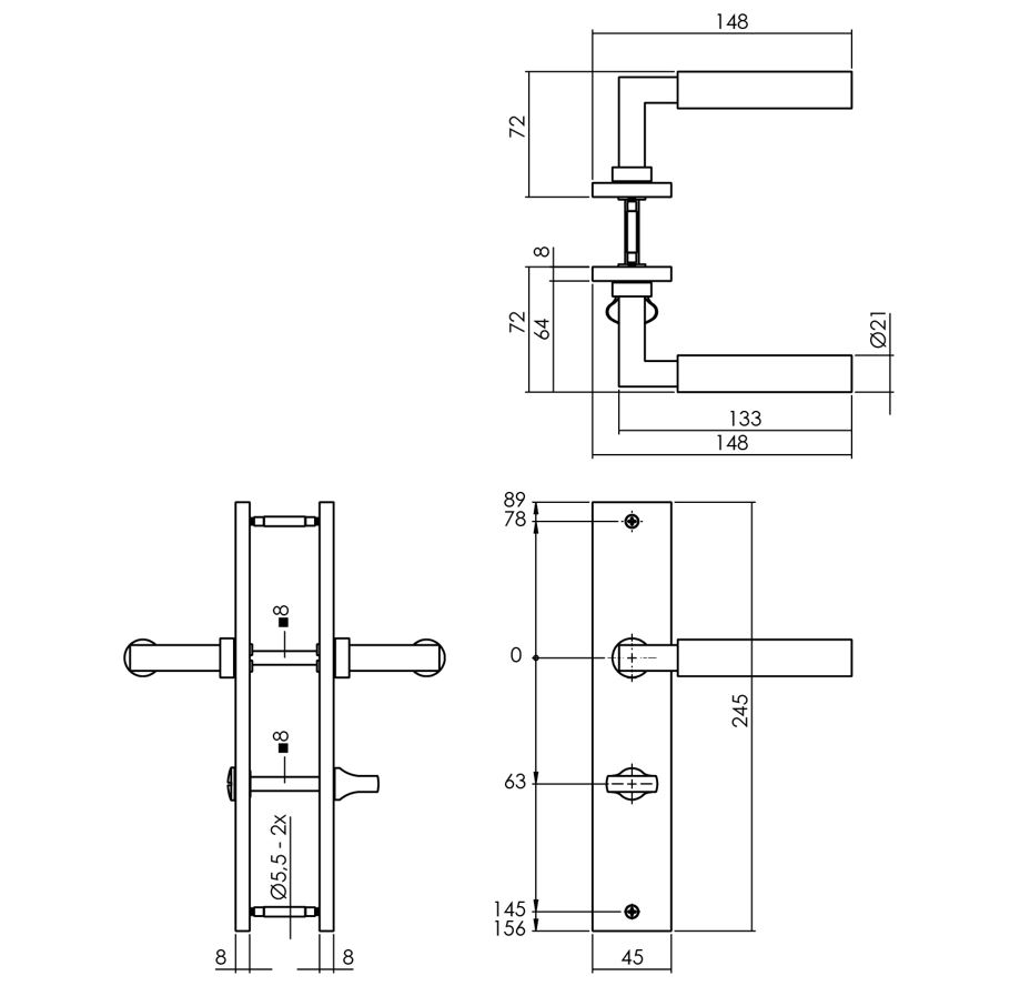 Intersteel deurkruk Bau-Stil op langschild WC63/8 antraciet grijs