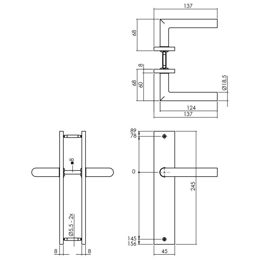 Intersteel deurkruk Bastian op langschild blind antraciet grijs