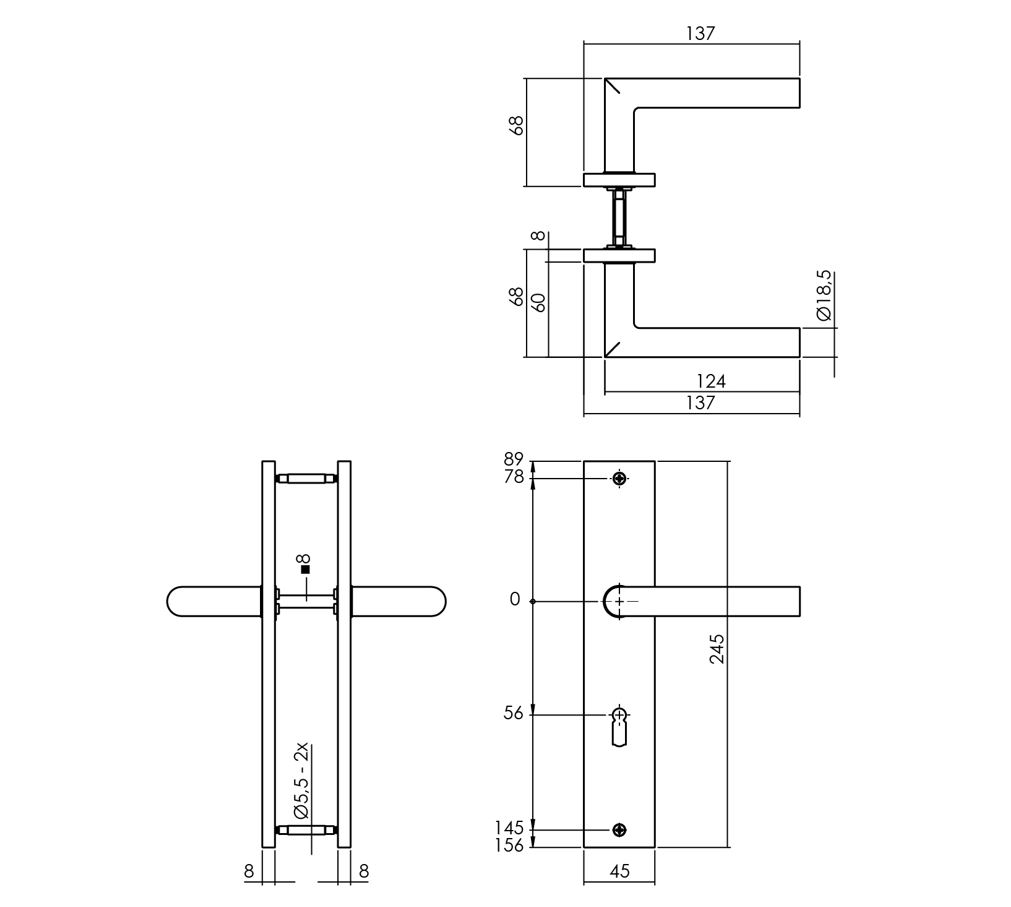 Intersteel deurkruk Bastian op langschild SL56 antraciet grijs