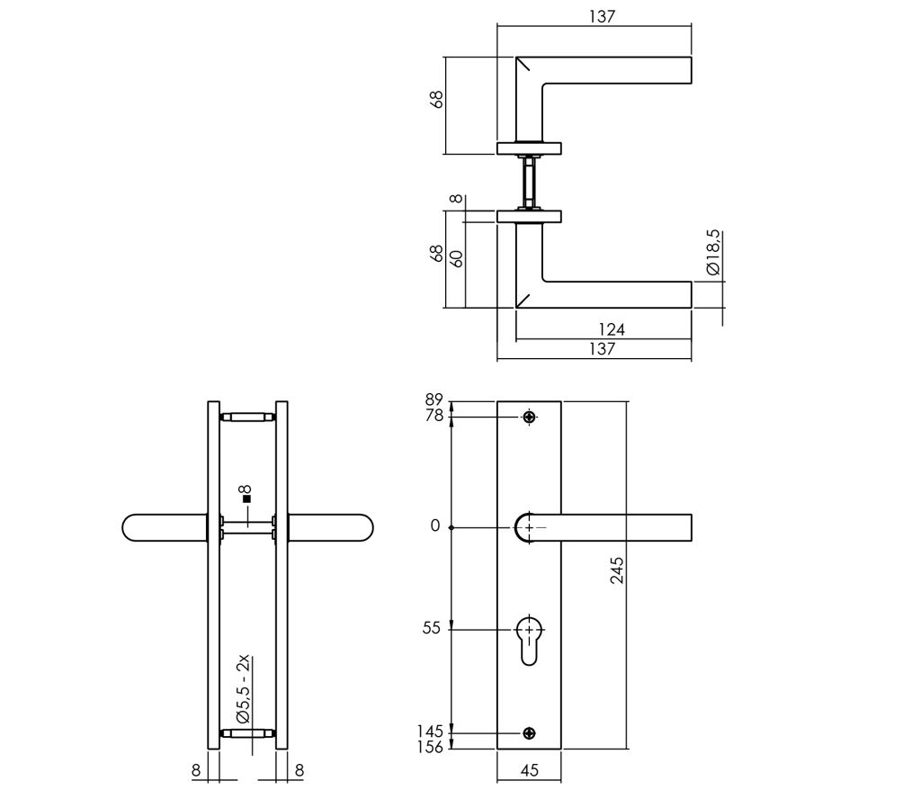 Intersteel deurkruk Bastian op langschild PC55 antraciet grijs
