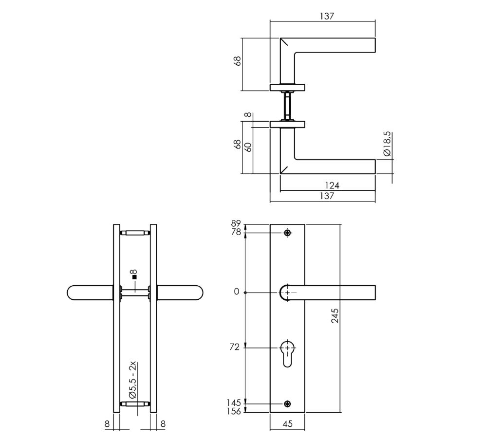 Intersteel deurkruk Bastian op langschild PC72 antraciet grijs