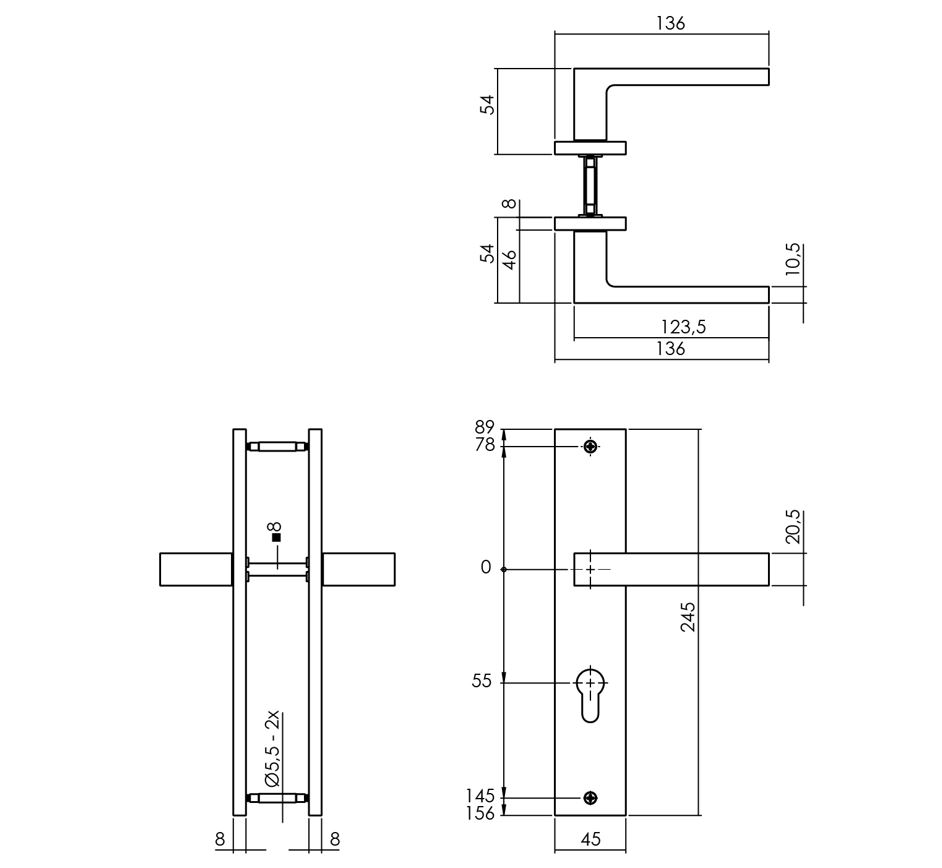 Intersteel deurkruk Hera op langschild PC55 antraciet grijs