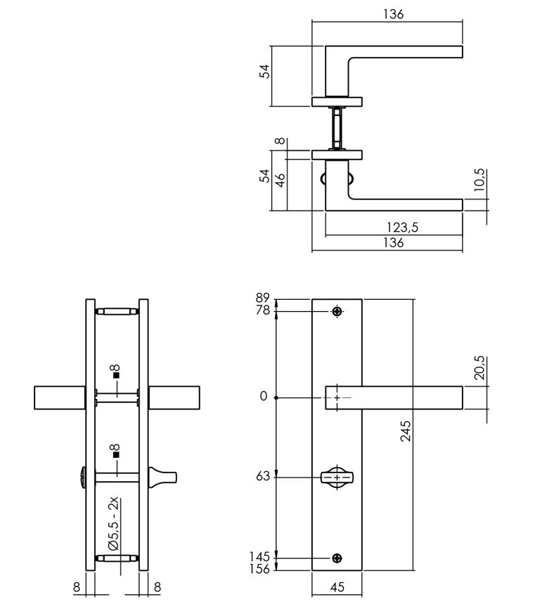 Intersteel deurkruk Hera op langschild WC63/8 antraciet grijs