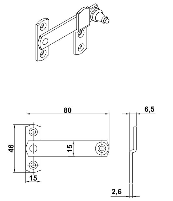 Overslag sluiting 80 x 46 mm zwart