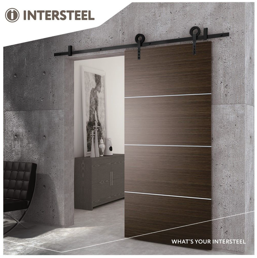 Intersteel Schuifdeur Systeem 2 meter hangrollen met open wiel staal mat zwart - Afbeelding 2