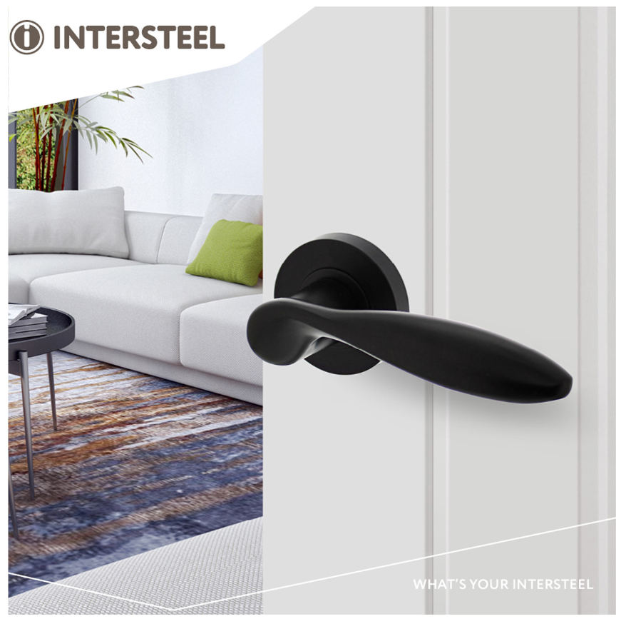 Intersteel deurklink George op ronde rozet 53x8mm met nokken mat zwart - Afbeelding 3