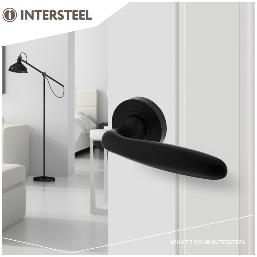 Intersteel enkele deurklink links Bjorn op ronde rozet 53x8mm met nokken mat zwart - Afbeelding 3