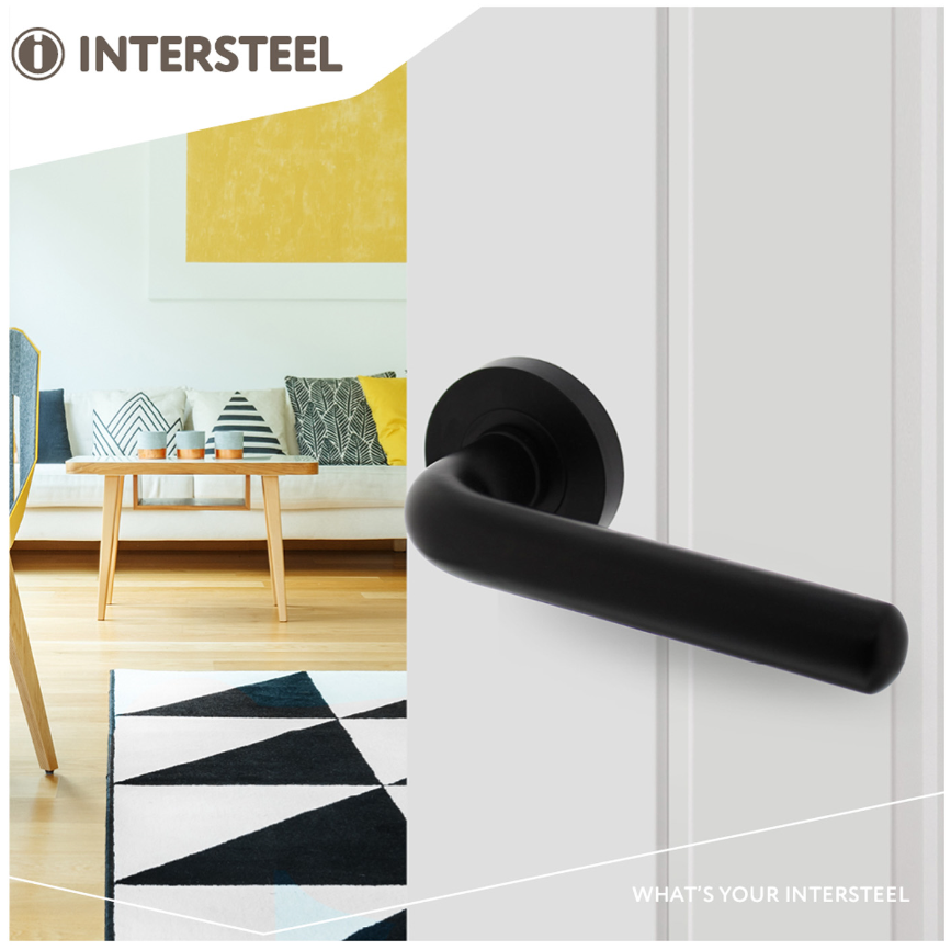 Intersteel enkele deurklink rechts Agatha op ronde rozet 53x8mm met nokken mat zwart - Afbeelding 3