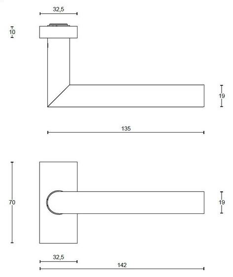 Deurkruk BASIC LBII-19Q32G op rechthoekig rozet Mat RVS