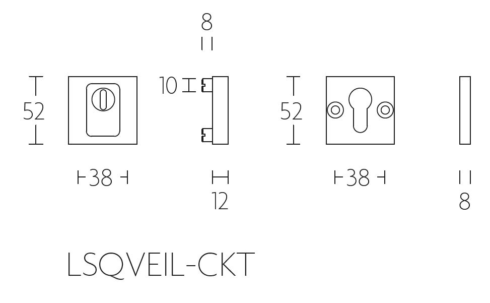 SQUARE LSQVEIL-C-KT SKG3 Veiligheid-rozet vierkant + kerntrekbeveiliging RVS Gepolijst