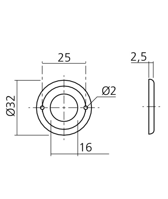 Rozet rond 25/16 mm staal