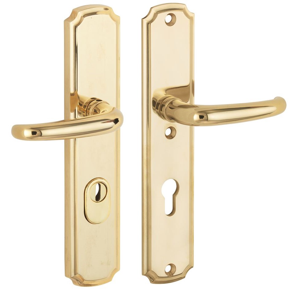 SKG3 PC72 Kruk/kruk op schild Halfsabel/Art-Nouveau Rechts + kerntrekbeveiliging messing ongelakt