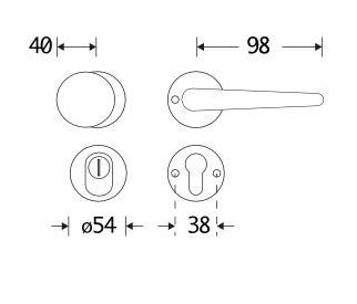 SKG3 knop/kruk op rozet Halfsabel Rechts + kerntrekbeveiliging messing ongelakt