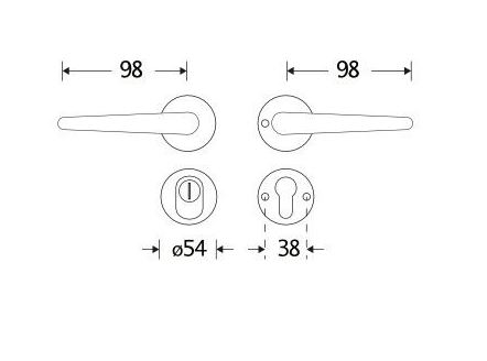SKG3 kruk/kruk op rozet Halfsabel Rechts + kerntrekbeveiliging messing ongelakt