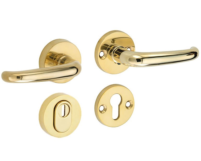 SKG3 kruk/kruk op rozet Halfsabel Rechts + kerntrekbeveiliging messing ongelakt