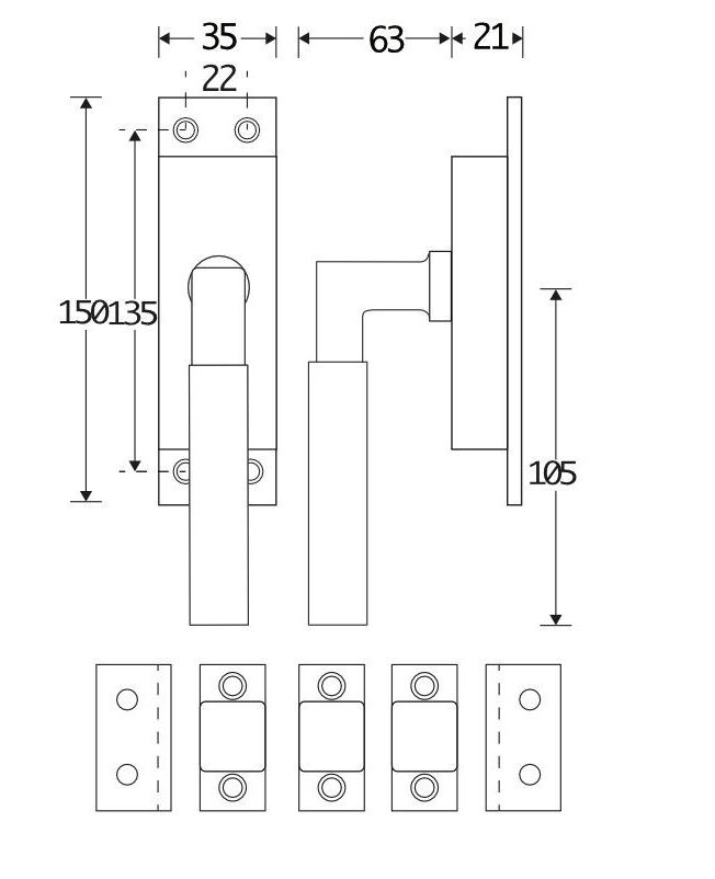 Kruk-espagnolet Bauhaus Links Glans Nikkel Inclusief 2 Stangen