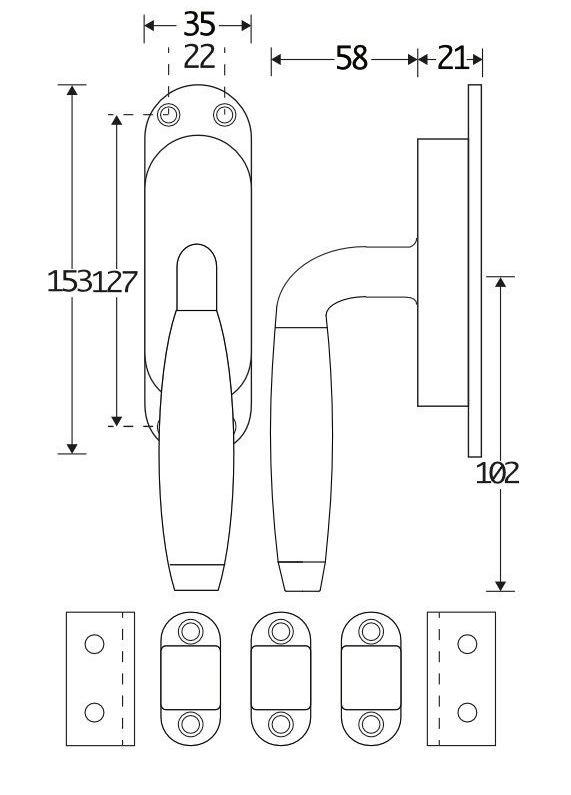 Kruk-espagnolet Ton Ebben Links Mat Nikkel Ongelakt Inclusief 2 Stangen