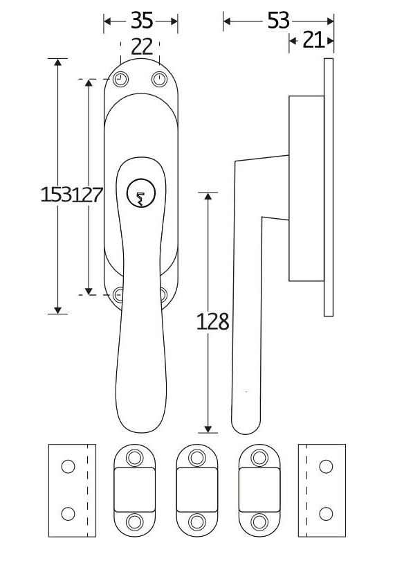 Kruk-espagnolet Afsluitbaar Linea Links Mat Chroom Inclusief 2 Stangen