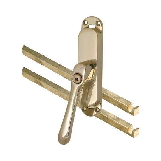 Kruk-espagnolet Afsluitbaar Linea Links Messing Ongelakt Inclusief 2 Stangen