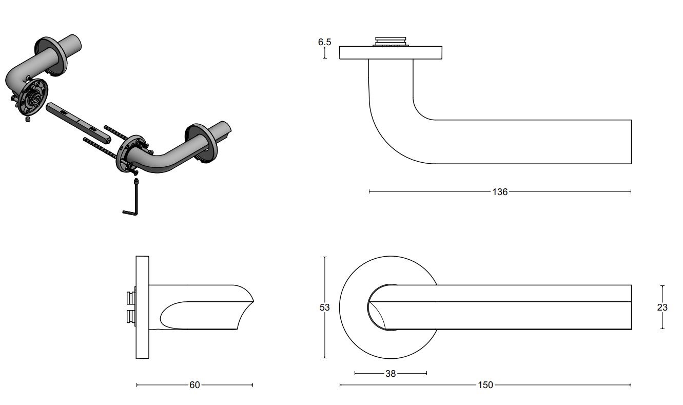 Deurkruk ECLIPSE DR100-G op rozet mat RVS