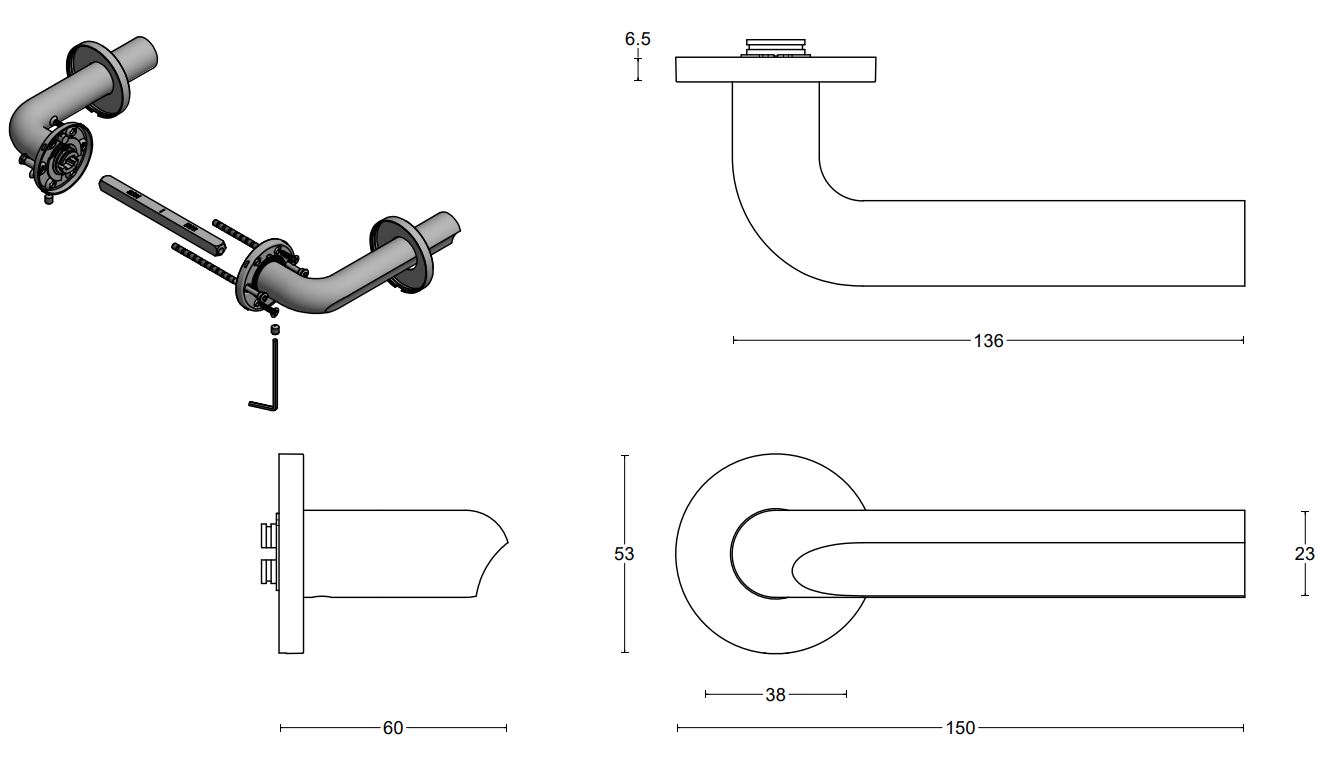 Deurkruk ECLIPSE DR101-G op rozet mat RVS