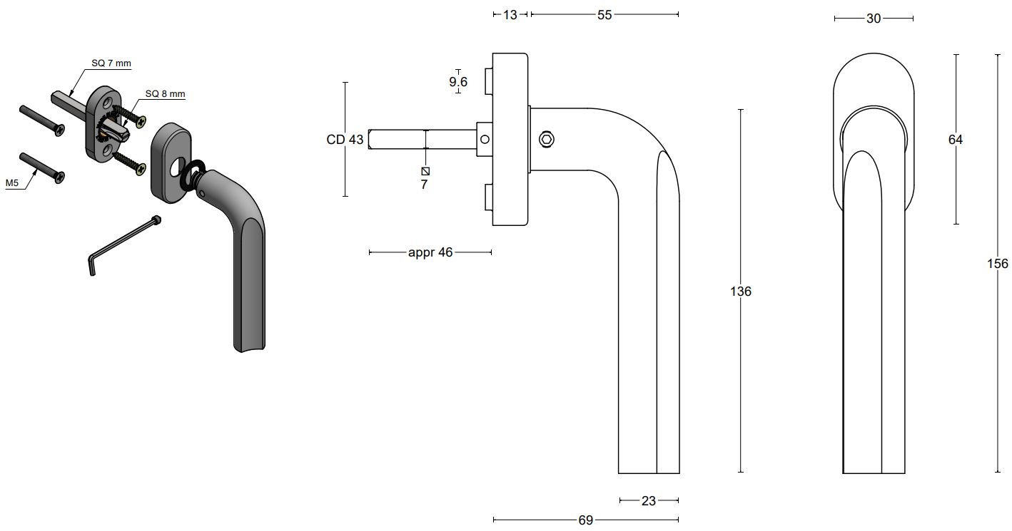 Draaikiepgarnituur ECLIPSE DR101-DK-O Links mat RVS
